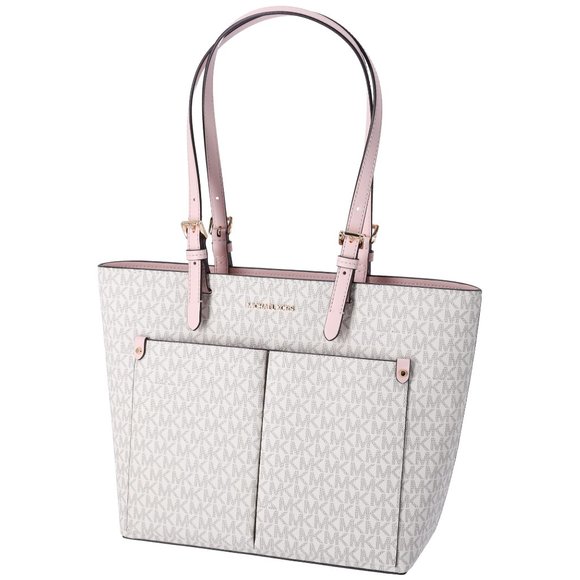 Michael Kors Jet Set Travel Medium Double Pocket Tote Vanilla MK Blush Pink - Picture 4 of 9